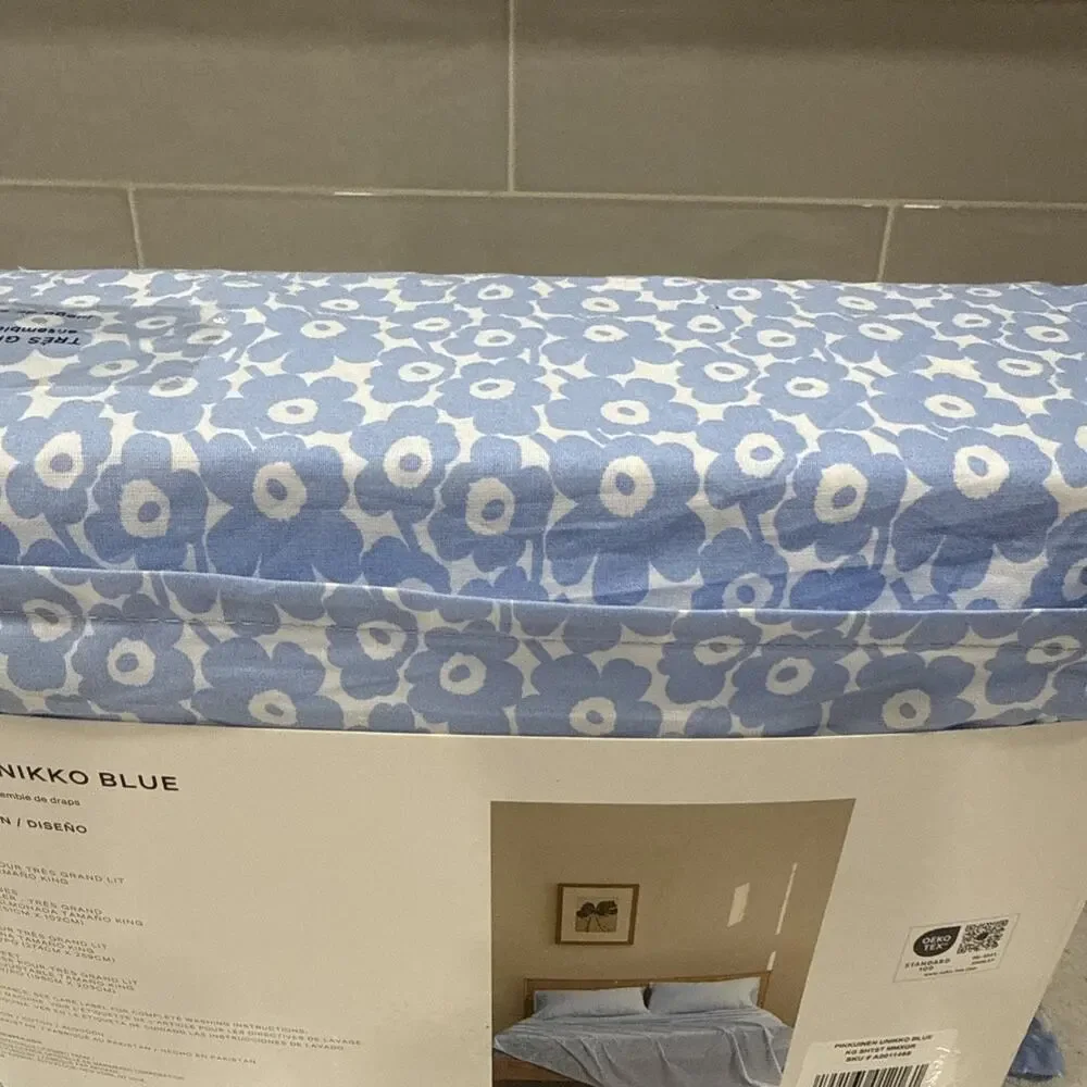 Marimekko King Sheet Set Pikkuinen Unikko Blue Floral Cotton New
